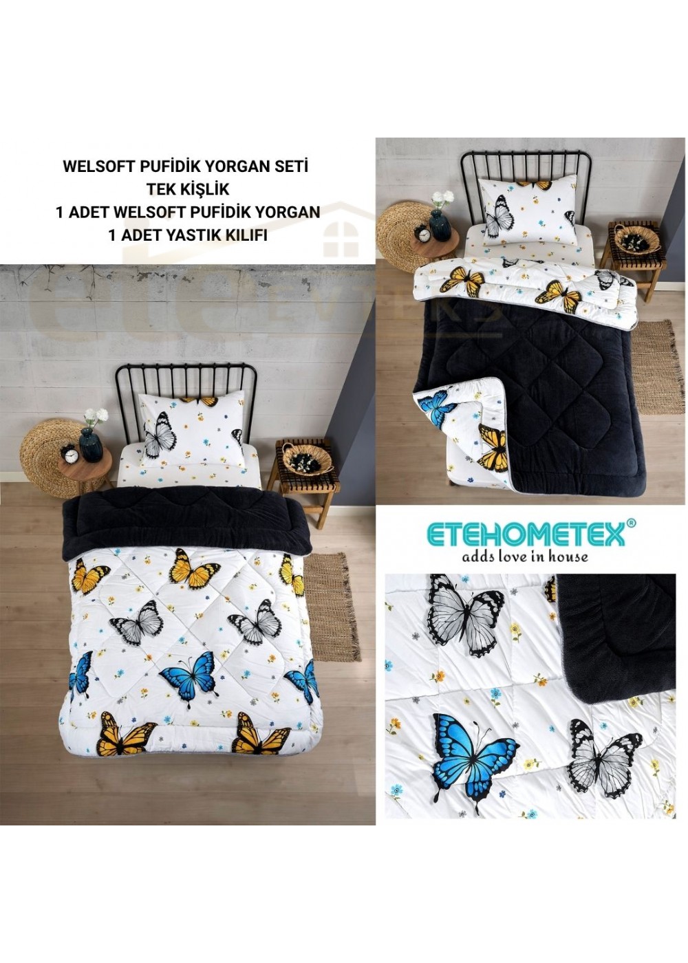 ETE HOMETEX TEK KİŞİLİK LÜX WELSOFT YORGAN KELEBEK ANTRASİT 155X215CM 8696474231929 ETE HOMETEX TEK KİŞİLİK LÜX WELSOFT YORGAN KELEBEK ANTRASİT 155X215CM 8696474231929